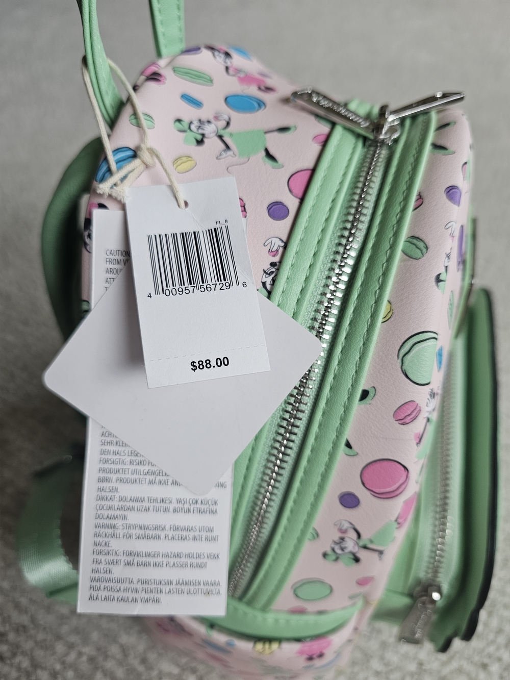 Rare Loungefly Macaron Print Pink & Mint Mini Backpack with Ears Headband - Picture 8 of 10